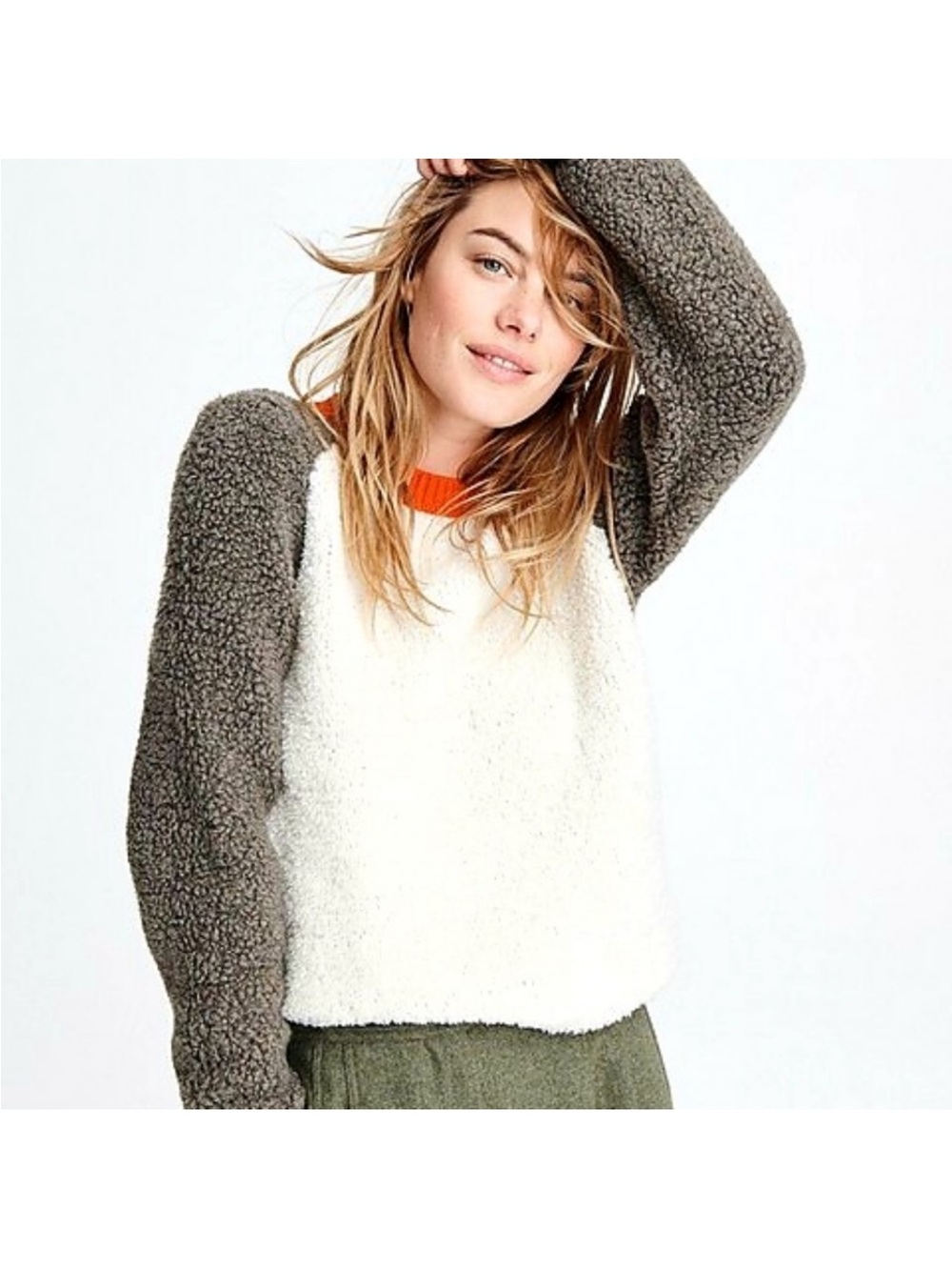 🤍Rag & Bone Davis Crew Army Sweater Colorblock Merino Boucle Chunky NEW
